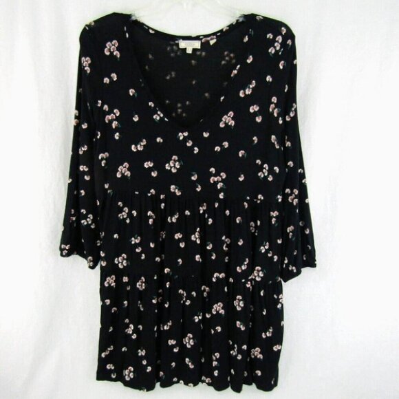 Fat Face Black Floral Tiered Dress Womens Size US 8 Long Sleeve V Neck - Picture 11 of 11